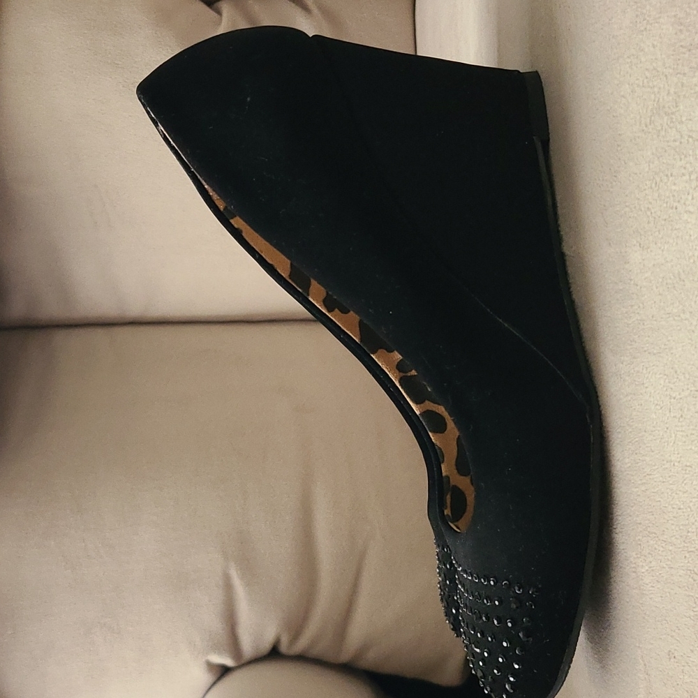 Black suede wedge heels